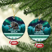 Ceramic Christmas ornament, round with Gryla and text “Watch out for Gryla”