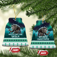 Ceramic Christmas ornament pair showing Gryla front and “Merry Christmas” back