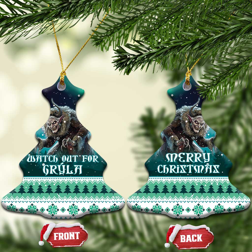 Ceramic Christmas bell-shaped ornament set with Gryla and “Merry Christmas”