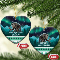 Ceramic Christmas heart ornament pair with Gryla “Watch out for Gryla” and “Merry Christmas”