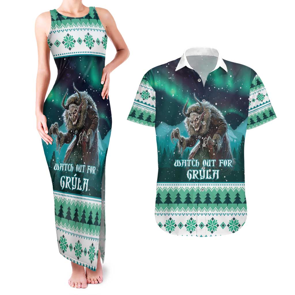 Iceland Christmas Couples Matching Tank Maxi Dress and Hawaiian Shirt Icelandic Folklore Evil Mother Gryla LT05 - Wonder Print Shop