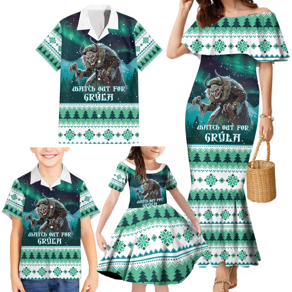 Iceland Christmas Family Matching Mermaid Dress and Hawaiian Shirt Icelandic Folklore Evil Mother Gryla LT05 - Wonder Print Shop