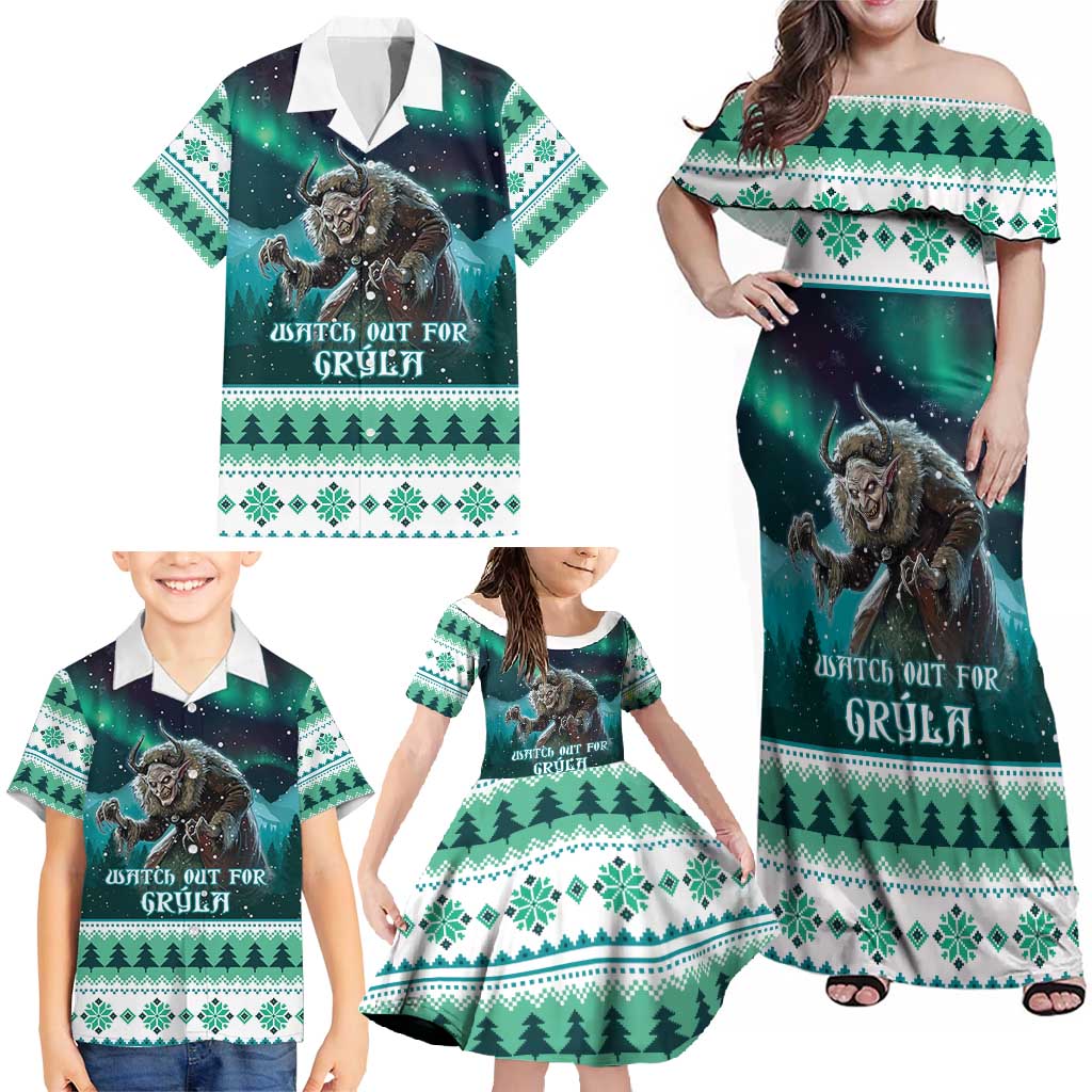 Iceland Christmas Family Matching Off Shoulder Maxi Dress and Hawaiian Shirt Icelandic Folklore Evil Mother Gryla LT05 - Wonder Print Shop