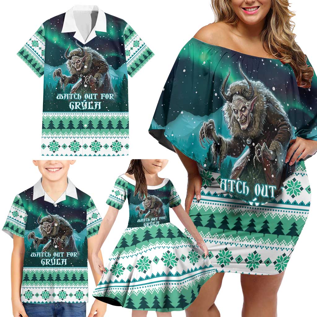 Iceland Christmas Family Matching Off Shoulder Short Dress and Hawaiian Shirt Icelandic Folklore Evil Mother Gryla LT05 - Wonder Print Shop