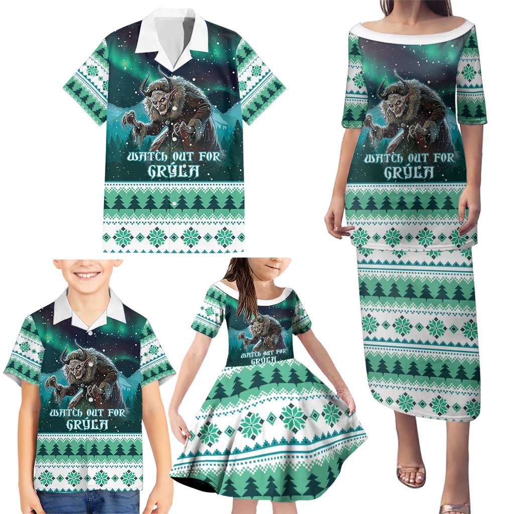 Iceland Christmas Family Matching Puletasi and Hawaiian Shirt Icelandic Folklore Evil Mother Gryla LT05 - Wonder Print Shop