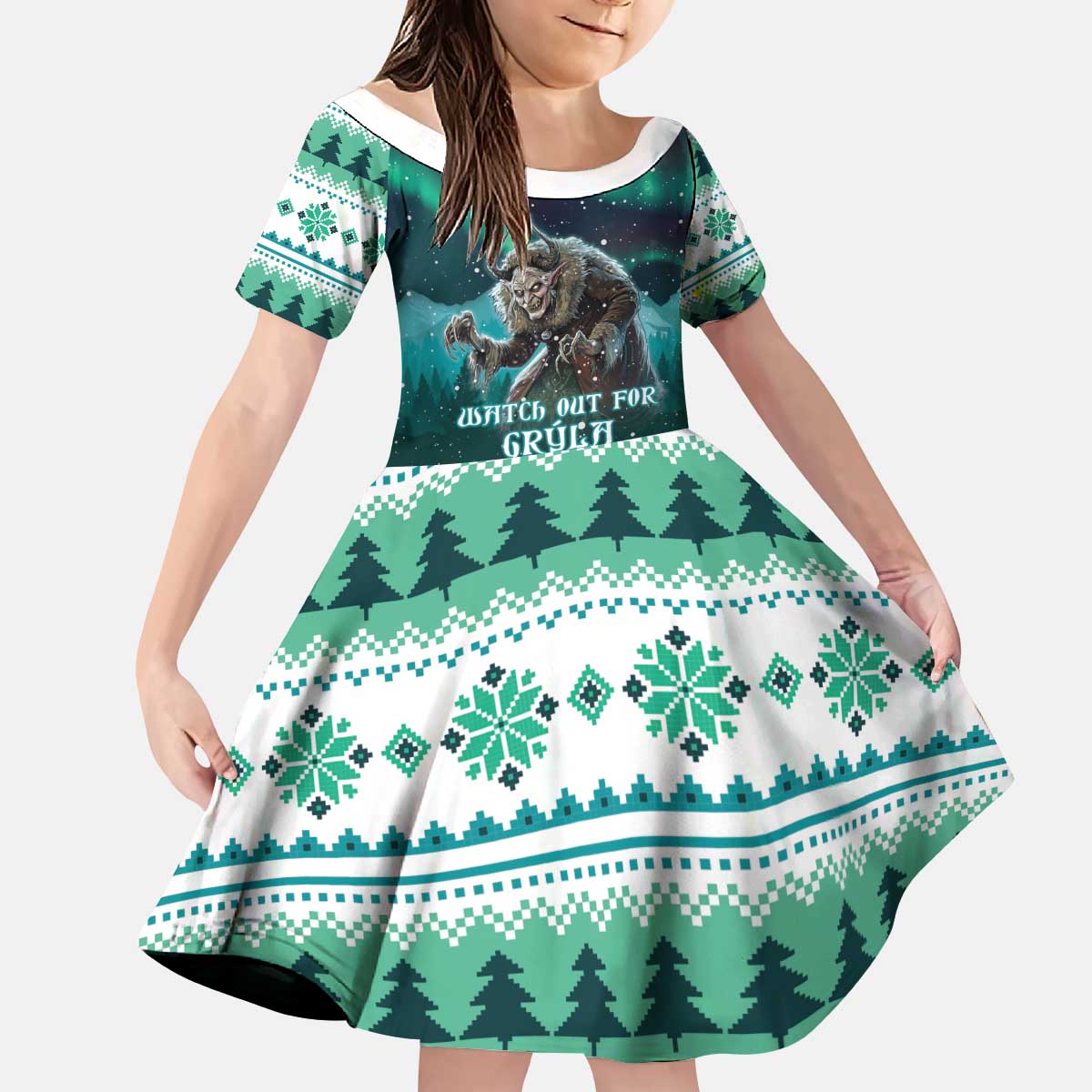 Iceland Christmas Kid Short Sleeve Dress Icelandic Folklore Evil Mother Gryla LT05 - Wonder Print Shop