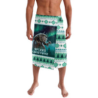 Green Christmas sarong with Gryla figure and tree border print