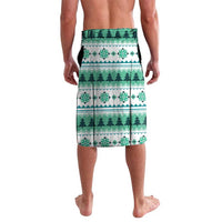Green Christmas sarong with striped trees and geometric Nordic pattern