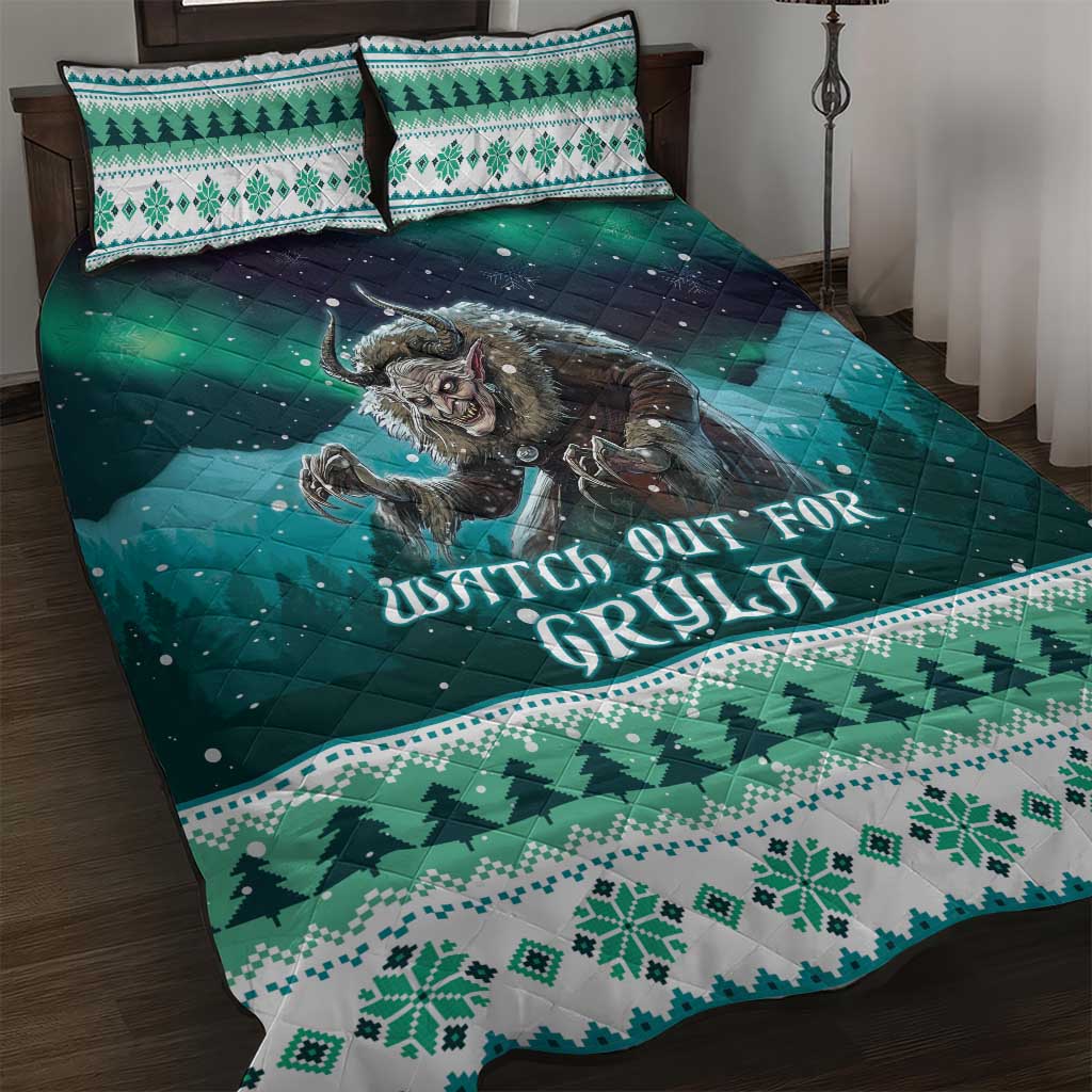 Iceland Christmas Quilt Bed Set Icelandic Folklore Evil Mother Gryla