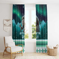 Green and dark blue hanging curtains featuring Gryla figure, snow dots, and pine motif
