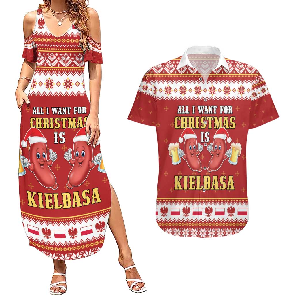 Poland Christmas Couples Matching Summer Maxi Dress and Hawaiian Shirt All I Want For Xmas Is Kielbasa LT05 - Wonder Print Shop