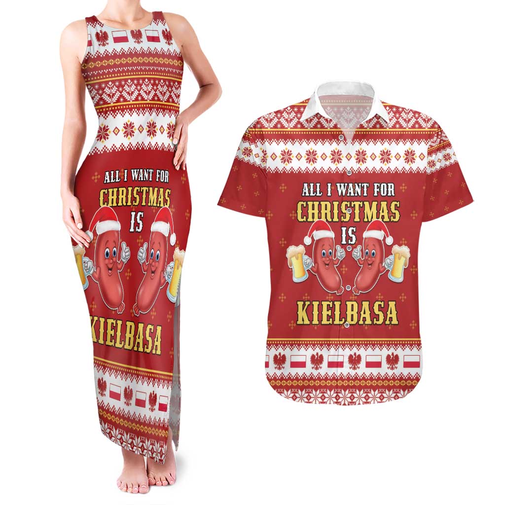 Poland Christmas Couples Matching Tank Maxi Dress and Hawaiian Shirt All I Want For Xmas Is Kielbasa LT05 - Wonder Print Shop