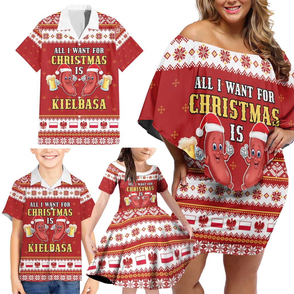 Poland Christmas Family Matching Off Shoulder Short Dress and Hawaiian Shirt All I Want For Xmas Is Kielbasa LT05 - Wonder Print Shop