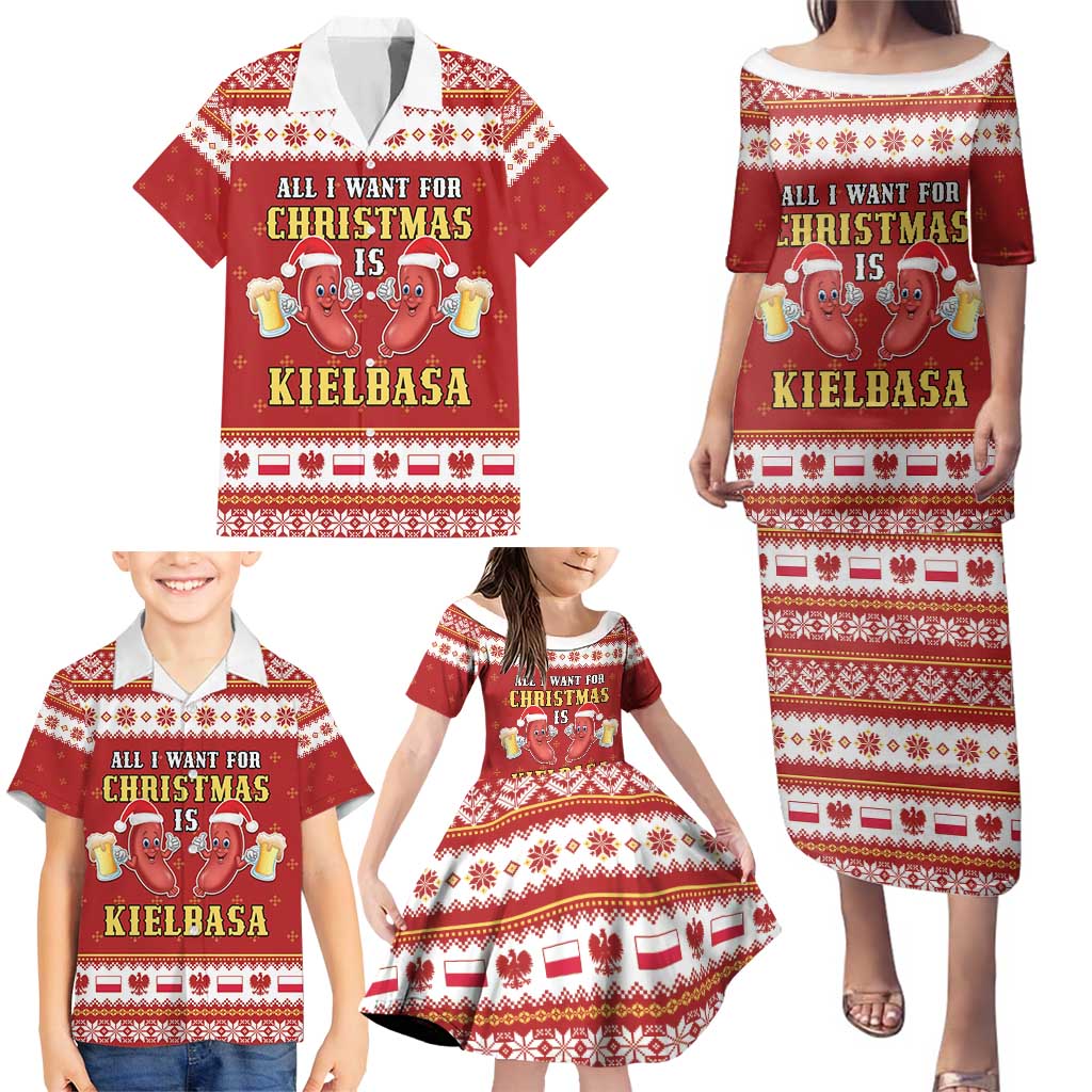 Poland Christmas Family Matching Puletasi and Hawaiian Shirt All I Want For Xmas Is Kielbasa LT05 - Wonder Print Shop