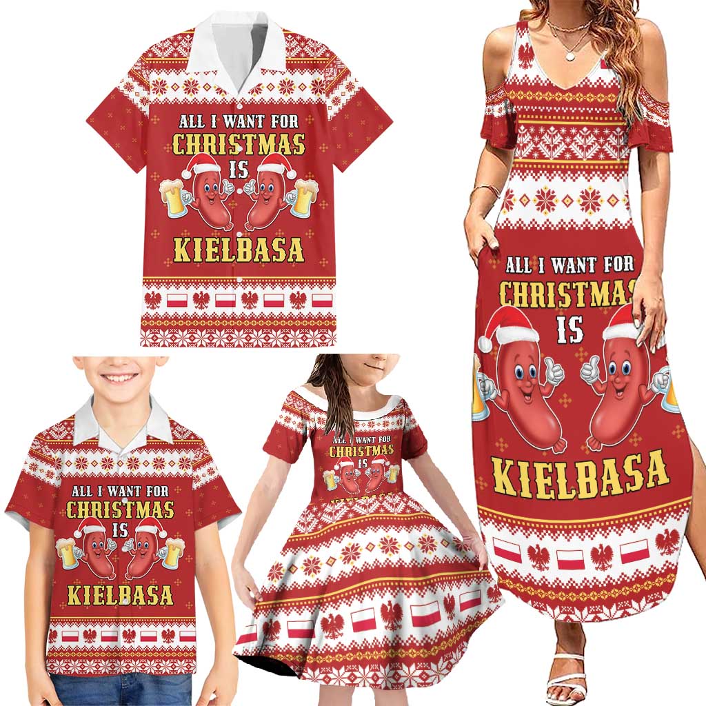 Poland Christmas Family Matching Summer Maxi Dress and Hawaiian Shirt All I Want For Xmas Is Kielbasa LT05 - Wonder Print Shop