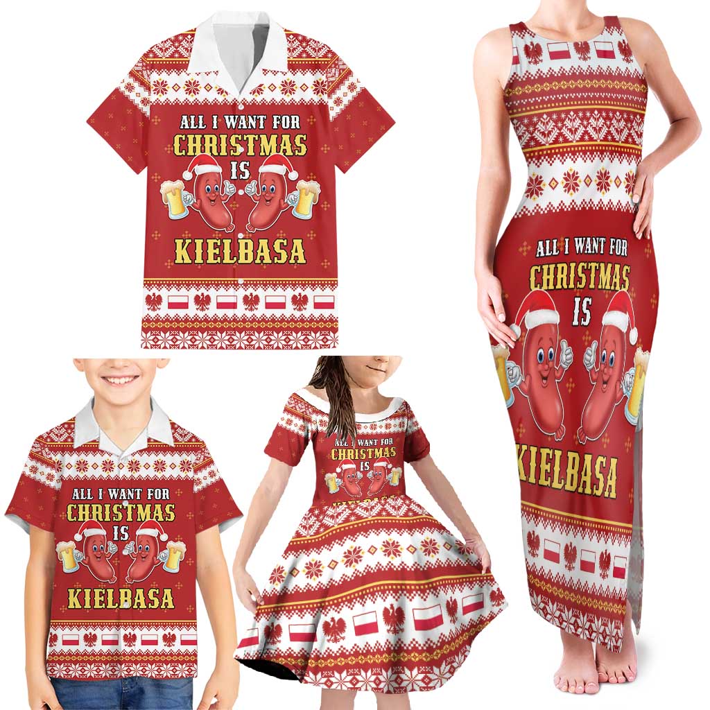 Poland Christmas Family Matching Tank Maxi Dress and Hawaiian Shirt All I Want For Xmas Is Kielbasa LT05 - Wonder Print Shop