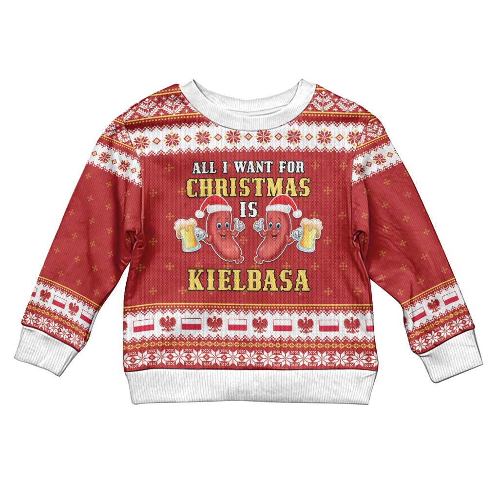 Poland Christmas Kid Ugly Christmas Sweater All I Want For Xmas Is Kielbasa LT05 - Wonder Print Shop