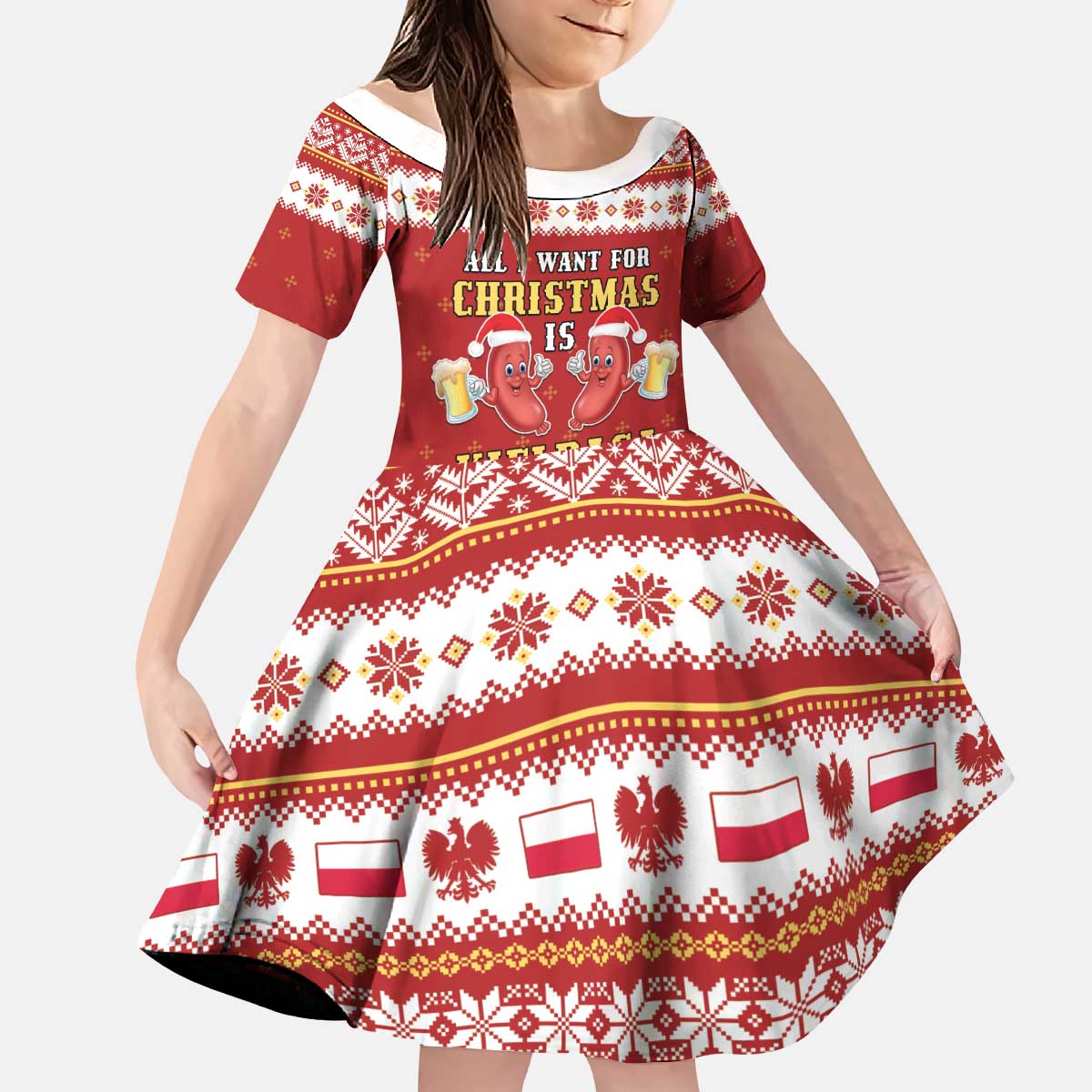 Poland Christmas Kid Short Sleeve Dress All I Want For Xmas Is Kielbasa LT05 - Wonder Print Shop