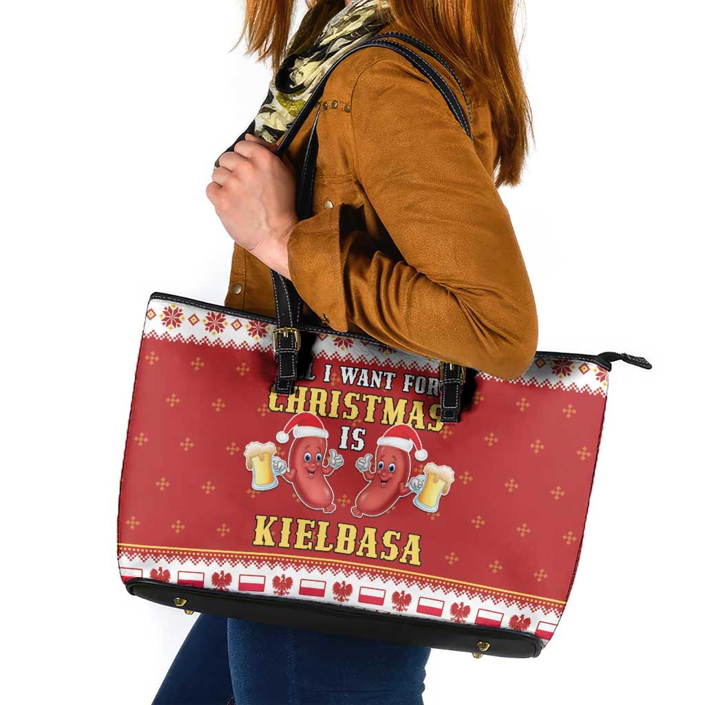 Poland Christmas Leather Tote Bag All I Want For Xmas Is Kielbasa LT05 - Wonder Print Shop