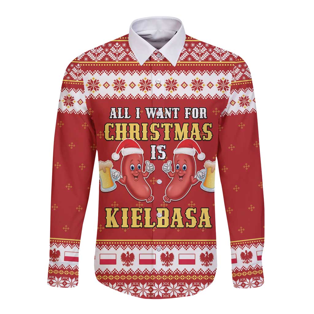 Poland Christmas Long Sleeve Button Shirt All I Want For Xmas Is Kielbasa LT05 - Wonder Print Shop