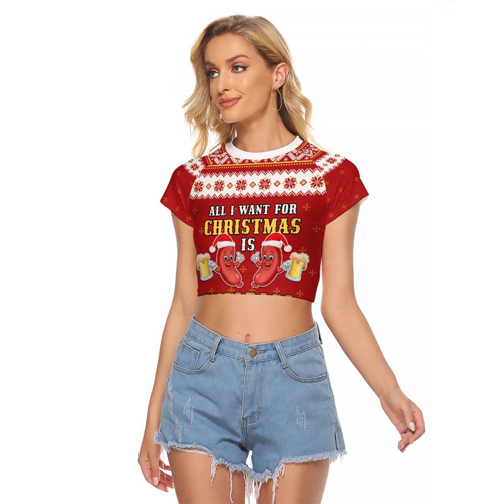 Poland Christmas Raglan Cropped T Shirt All I Want For Xmas Is Kielbasa LT05 - Wonder Print Shop