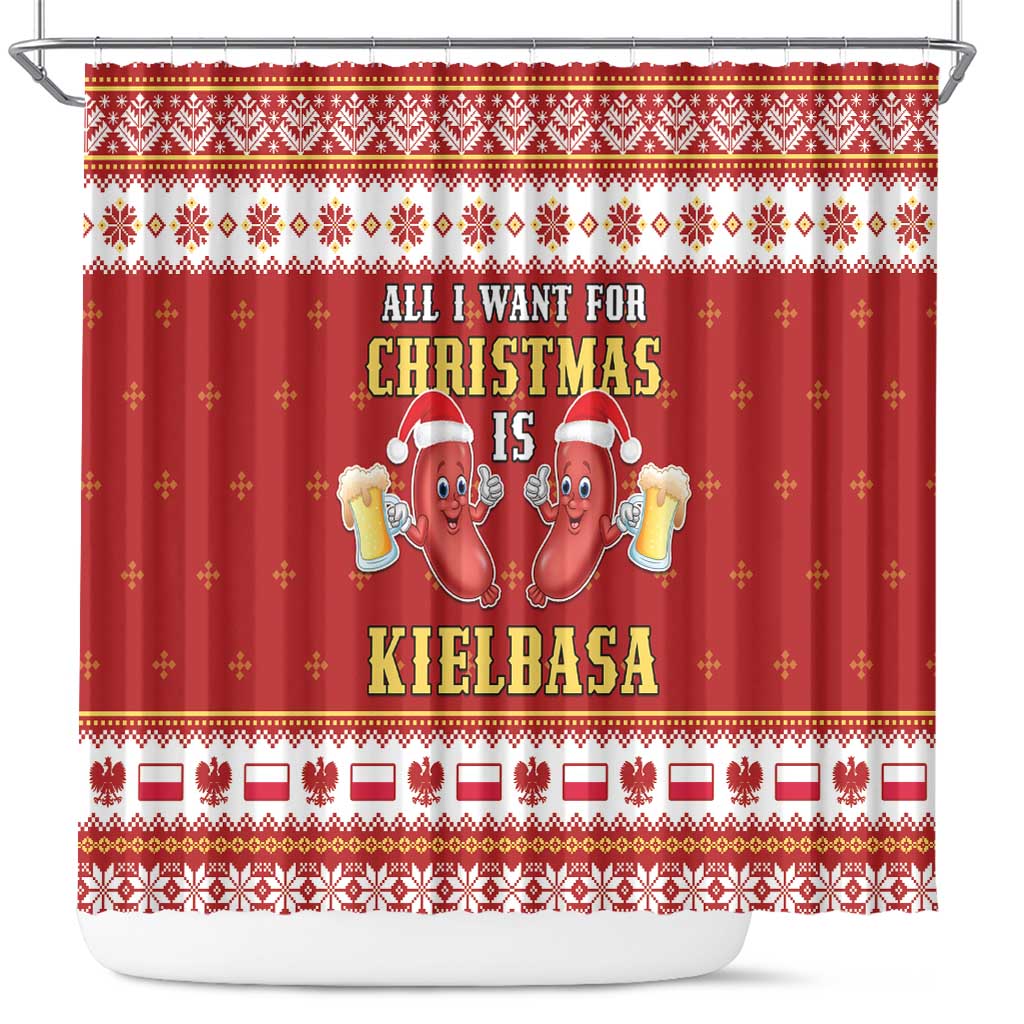 Poland Christmas Shower Curtain All I Want For Xmas Is Kielbasa