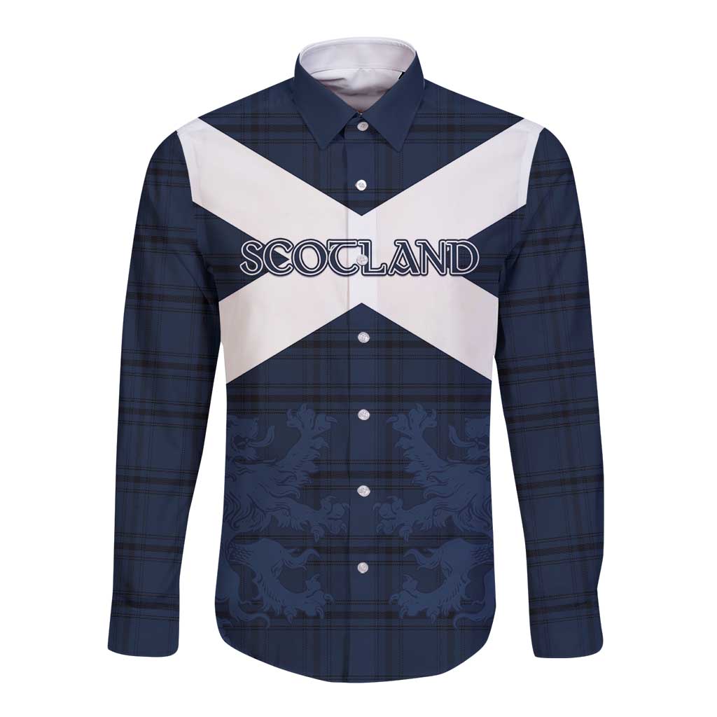 Custom Scotland Tartan Football Long Sleeve Button Shirt Flag Style - Wonder Print Shop