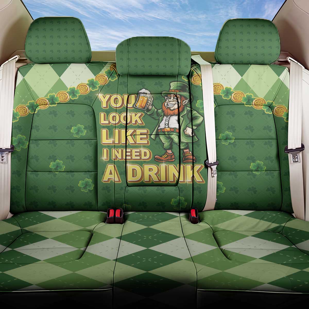 Happy St Patrick's Day Back Car Seat Cover Leprechaun With Beer