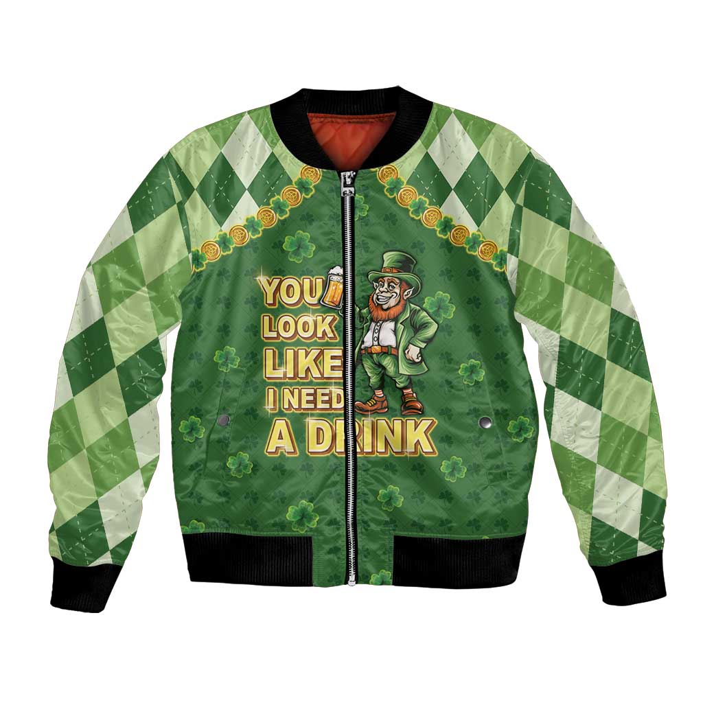 Happy St Patrick's Day Bomber Jacket Leprechaun With Beer