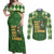 Happy St Patrick's Day Couples Matching Off Shoulder Maxi Dress and Long Sleeve Button Shirt Leprechaun With Beer