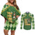 Happy St Patrick's Day Couples Matching Off Shoulder Short Dress and Long Sleeve Button Shirt Leprechaun With Beer