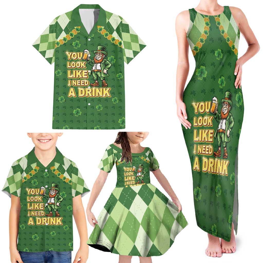 Happy St Patrick's Day Family Matching Tank Maxi Dress and Hawaiian Shirt Leprechaun With Beer