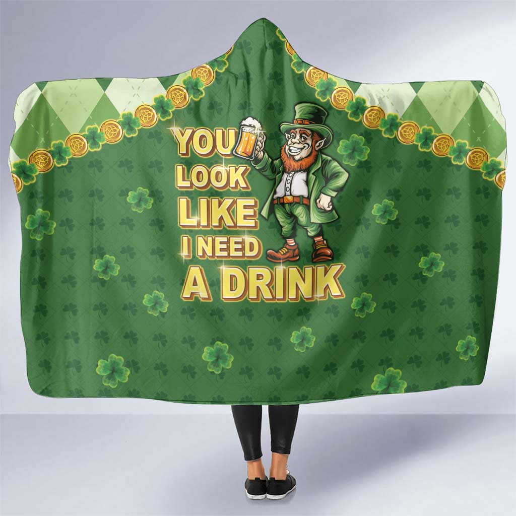 Happy St Patrick's Day Hooded Blanket Leprechaun With Beer