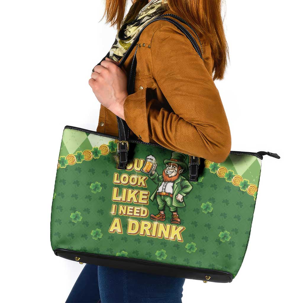 Happy St Patrick's Day Leather Tote Bag Leprechaun With Beer