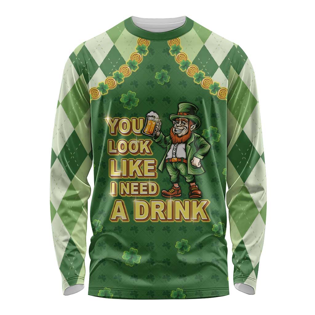 Happy St Patrick's Day Long Sleeve Shirt Leprechaun With Beer