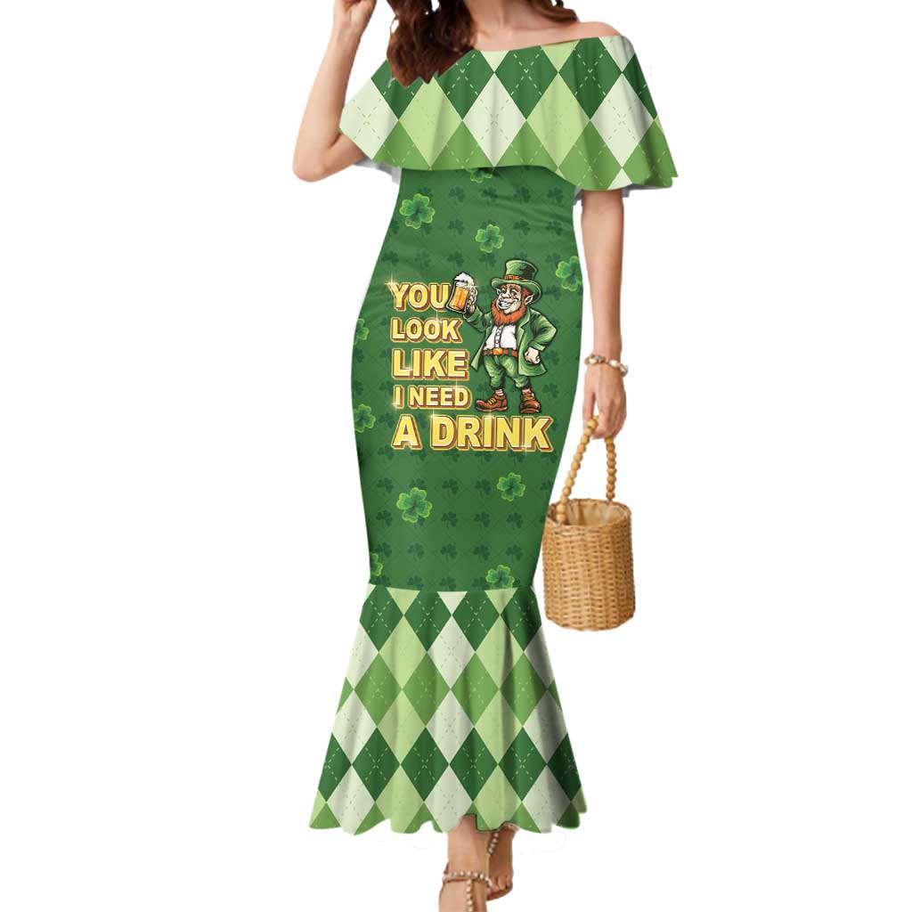 Happy St Patrick's Day Mermaid Dress Leprechaun With Beer