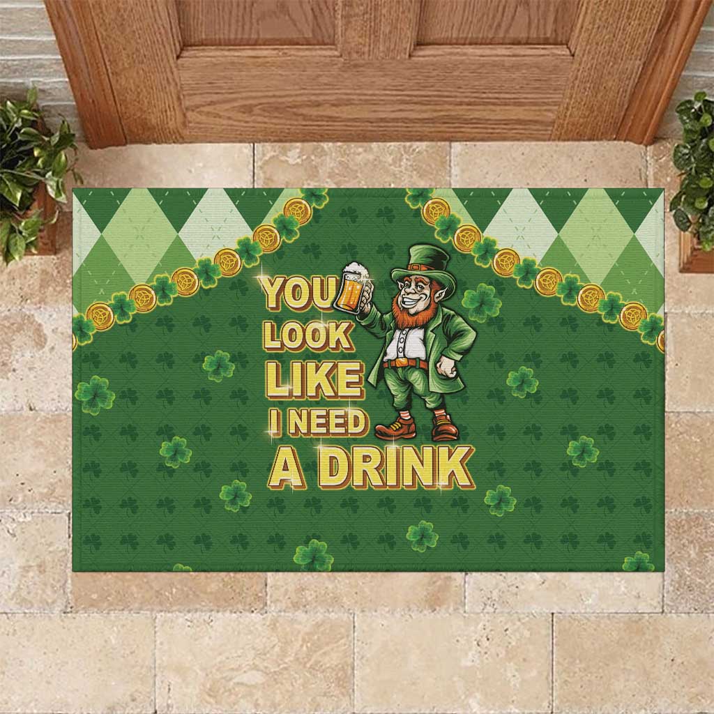 Happy St Patrick's Day Rubber Doormat Leprechaun With Beer