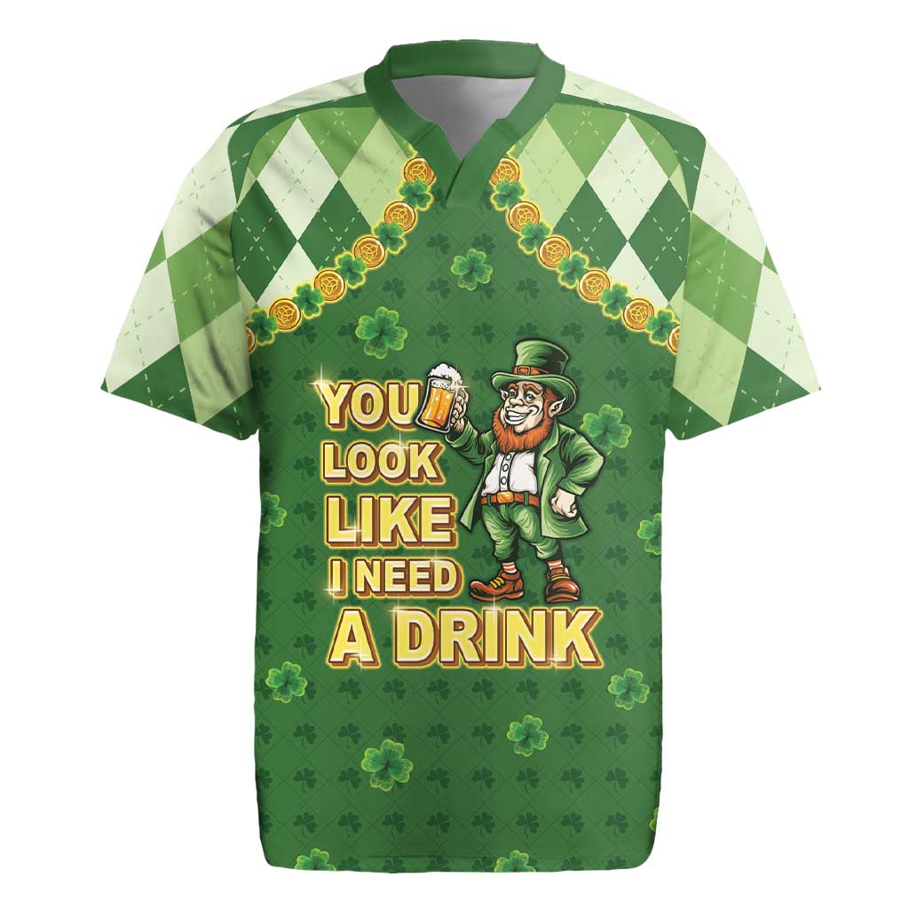 Happy St Patrick's Day Rugby Jersey Leprechaun With Beer