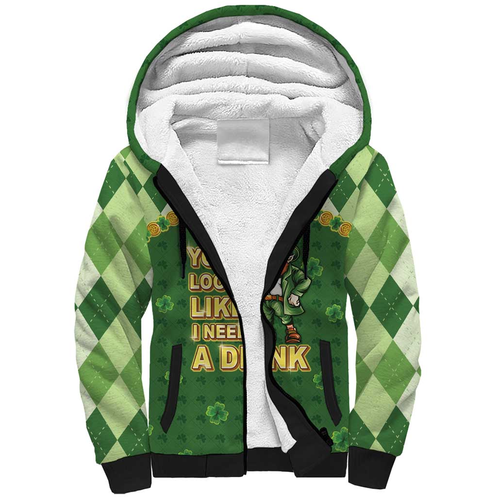 Happy St Patrick's Day Sherpa Hoodie Leprechaun With Beer