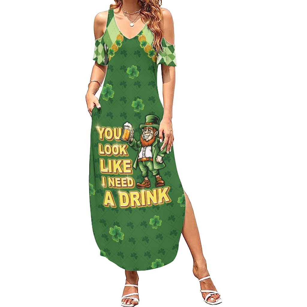 Happy St Patrick's Day Summer Maxi Dress Leprechaun With Beer