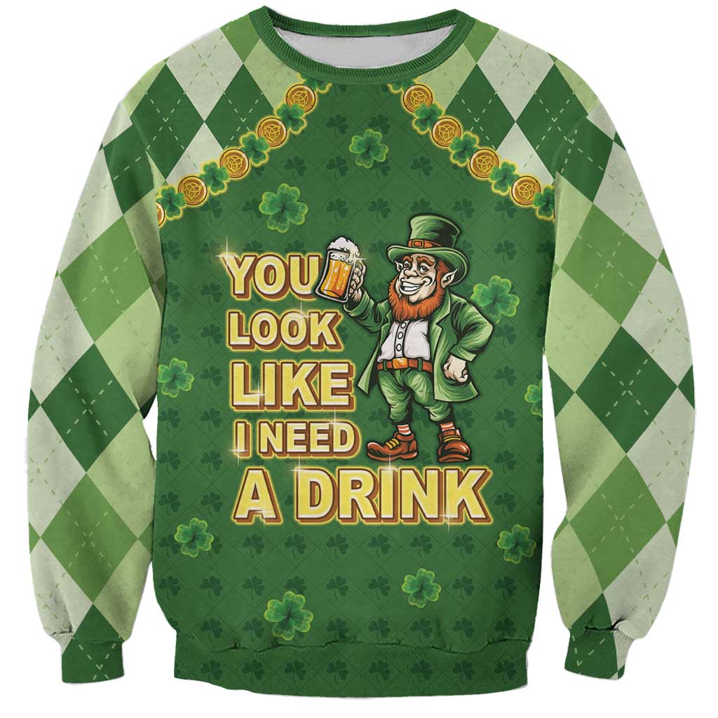 Happy St Patrick's Day Sweatshirt Leprechaun With Beer