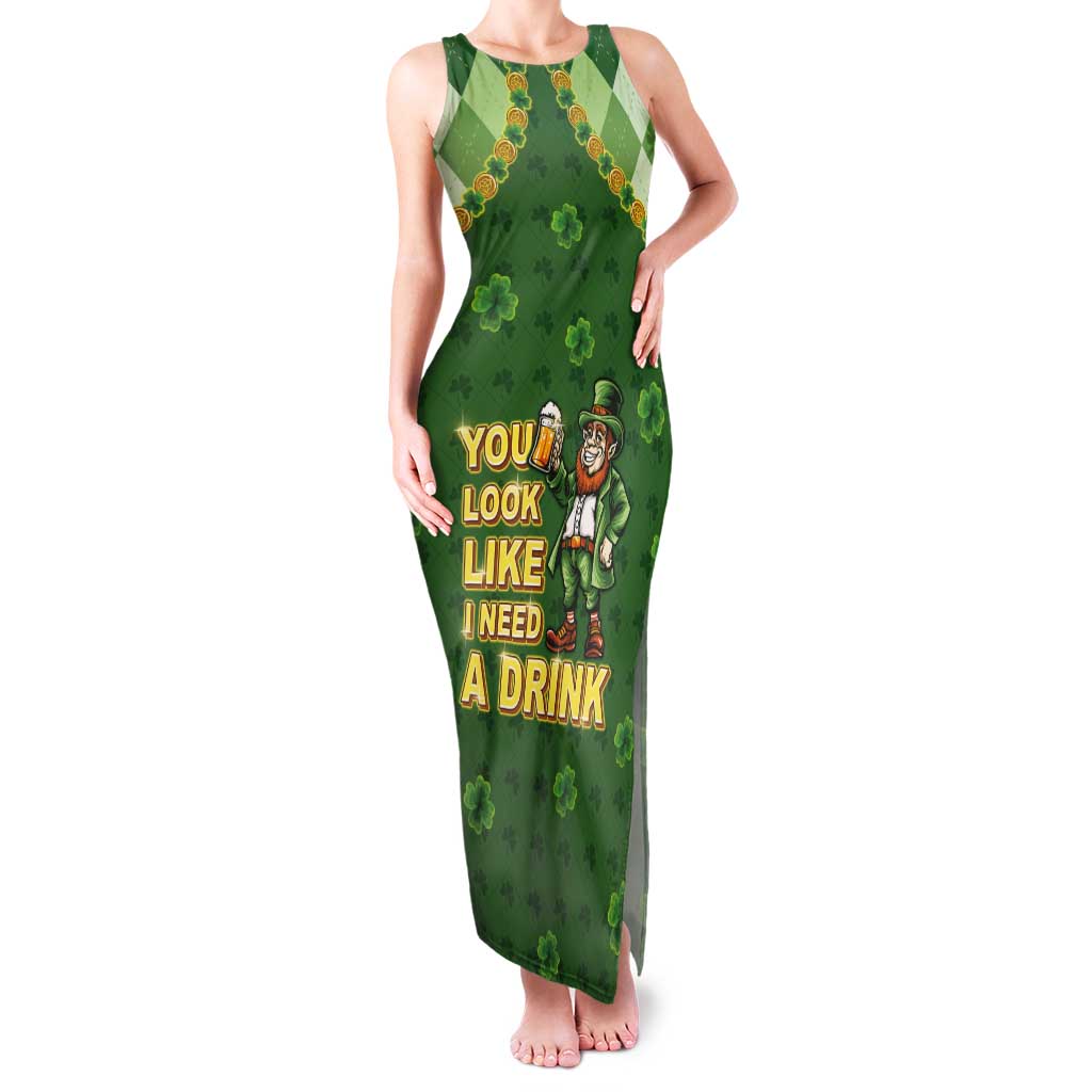 Happy St Patrick's Day Tank Maxi Dress Leprechaun With Beer