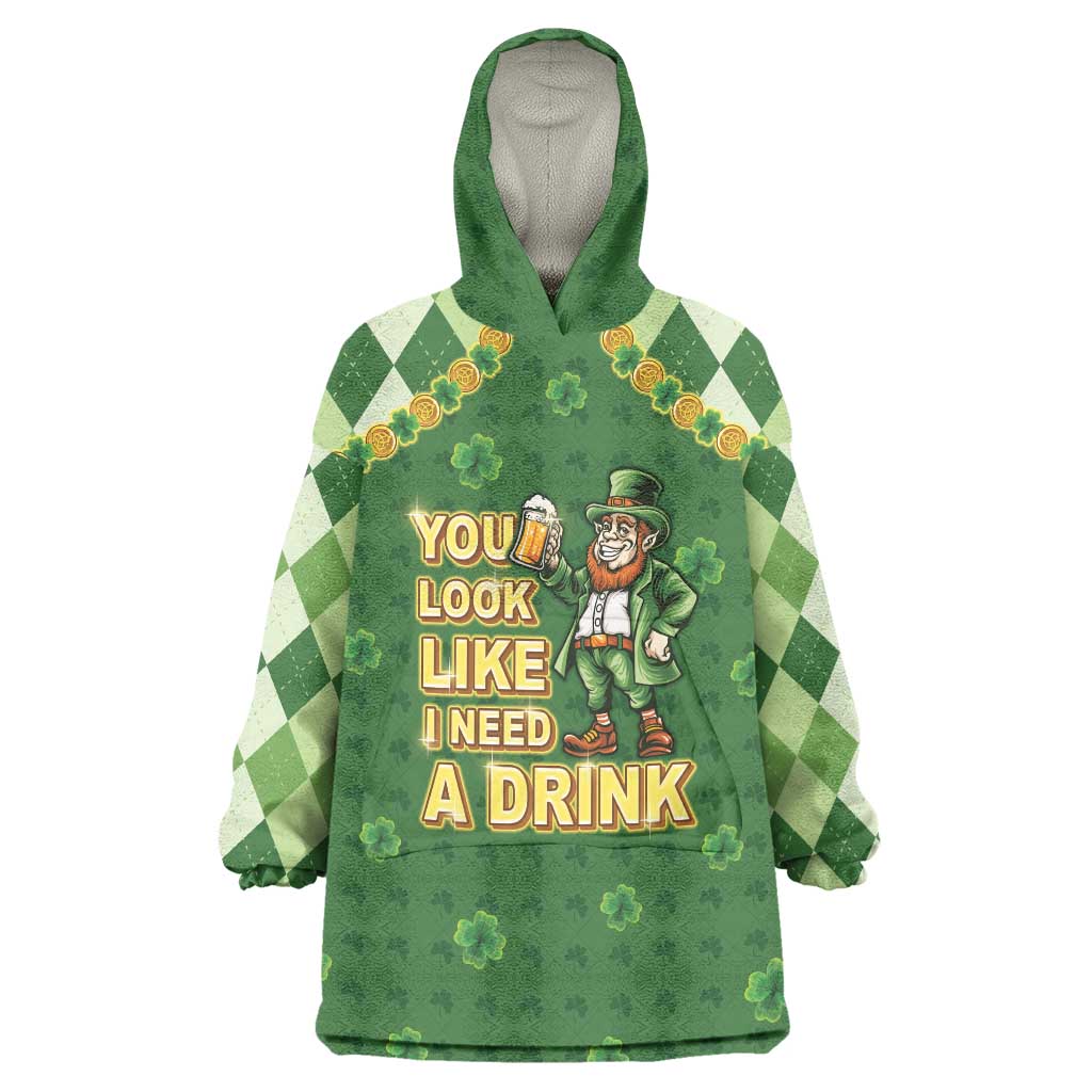 Happy St Patrick's Day Wearable Blanket Hoodie Leprechaun With Beer