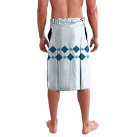 Blue and white lavalava wrap skirt with rear geometric diamond pattern