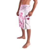 Pink and white graphic knee-length lavalava with side panel and tie waist