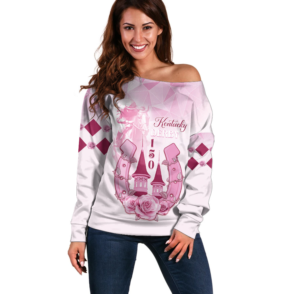 Kentucky Horse Racing Off Shoulder Sweater 150th Anniversary Pink Version LT05 - Wonder Print Shop