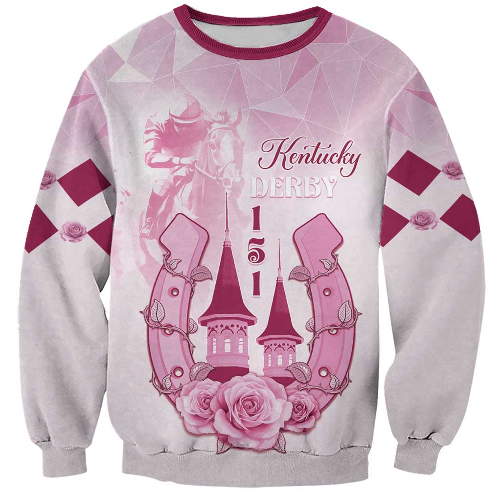 Pink and gray sweatshirt with burgundy trim, 'Kentucky Derby 151' front graphic