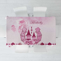 Pink horse-racing tablecloth with pink 151st anniversary graphic and rose border