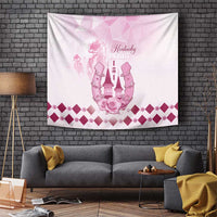 Pink Kentucky Derby 151 horseshoe tapestry with rose and diamond pattern, wall-hung