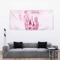 Pink Kentucky Derby 151 tapestry featuring horseshoe with rose design and diamond pattern strip